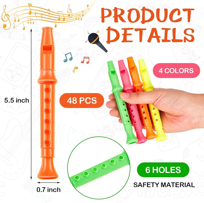 Fabbay 48 Pcs 6 Hole Plastic Recorders, Instrument for Kids Recorder Musical Flute Musical Instruments Toy for Music Party Favors Supplies Beginners Gifts School Performance, Mixed Color - Image 2